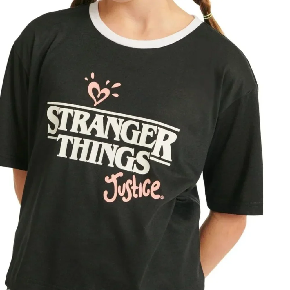 Justice Girls Stranger Things Glow in Dark Pajama Shirt Top NWT Black S 7 8